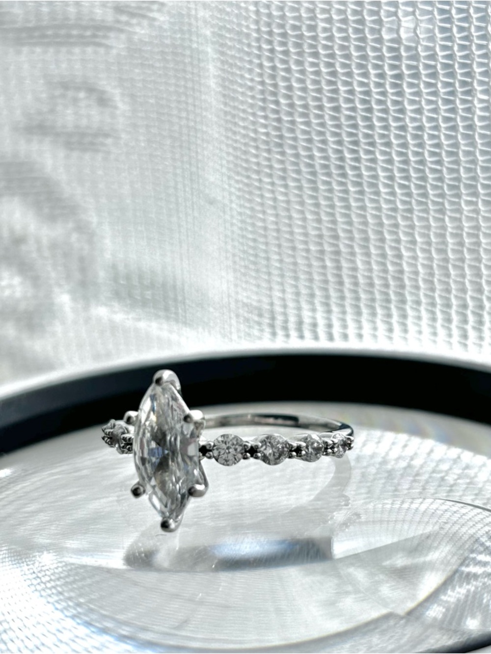 Elegant Marquise Solitaire Ring in Silver with Clear Stones